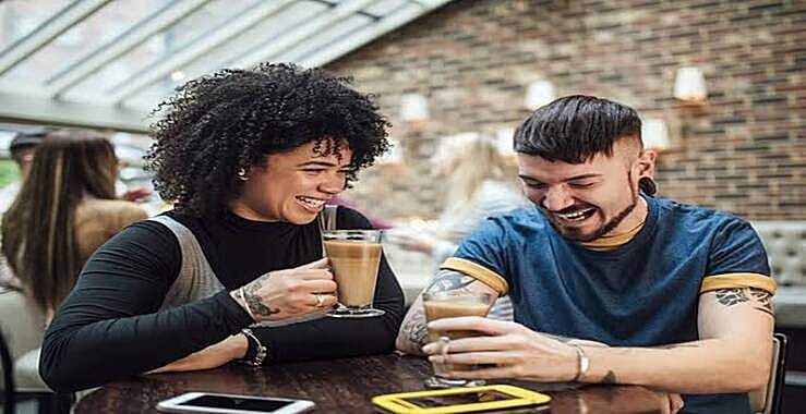 6 Simplified steps for making a tasteful cup of coffee: a young man and sweet-looking young woman sitting over a coffee drink