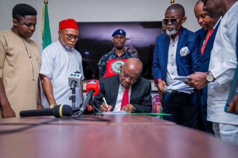 Governor Alex Otti signs 2025 Abia budget, emphasizing 82% allocation for transformative infrastructure projects and sustainable growth.