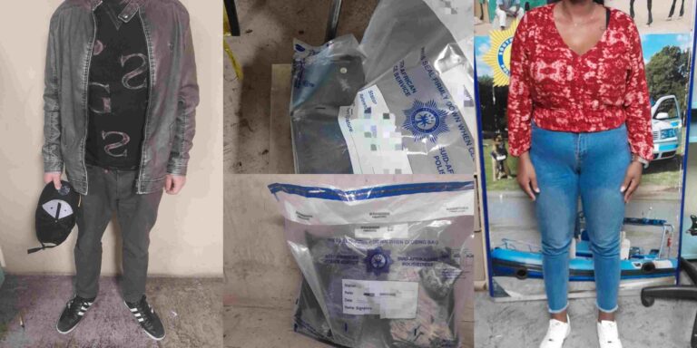 Police officers at OR Tambo Airport seize R7.5 million worth of cocaine from two South African suspects.