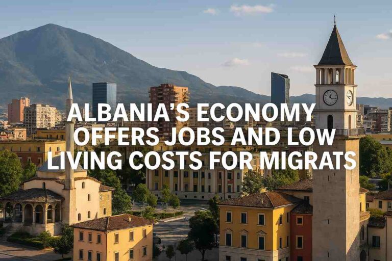 Tirana skyline symbolizing Albania’s economic progress and growing job market for foreign workers and immigrants.