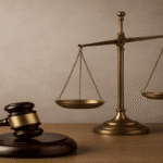 Brass balance scale and judge’s gavel representing justice in Nigeria’s capital punishment law review debate.