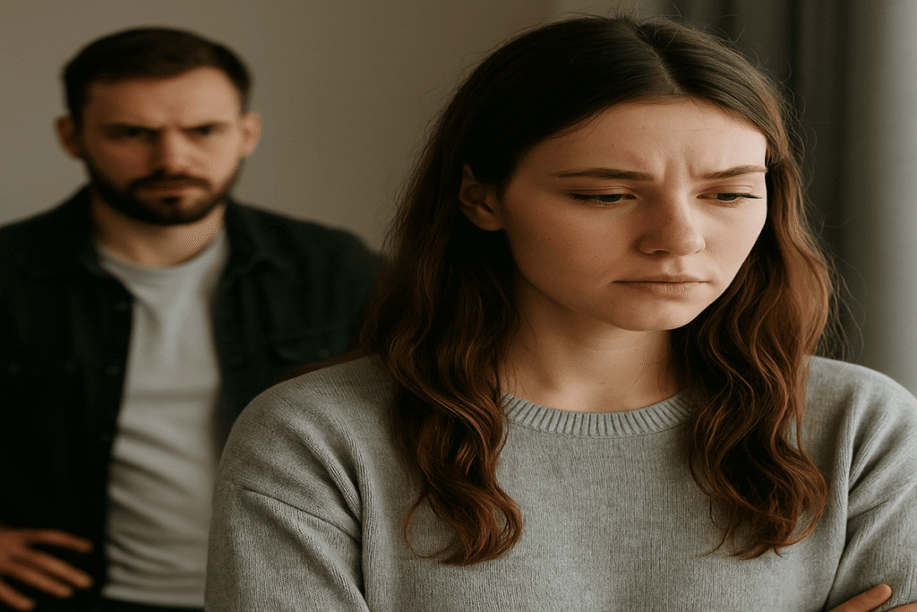 Why Bad Men Seek Out Good Women for Marriage and Control | Epicstorian News A thoughtful young woman in conflict with her partner, symbolizing marriage entangled in emotional control and manipulation | Women trauma