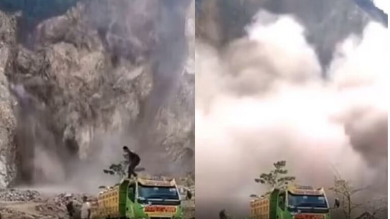 Rescue workers search rubble at quarry mine in Indonesia after fatal landslide. (Photo/Daily Mail)