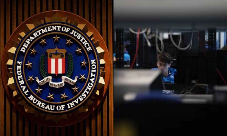 FBI agent shown from behind amid North Korean remote IT fraud investigation in secure official setting.