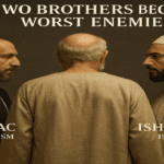 Image of Isaac and Ishmael facing off with Abraham turned away, symbolizing religious division and shared heritage