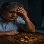 Illustration showing concept of cybercrime in gold trading investment scheme