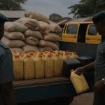 Nigerian Customs officers inspect intercepted smuggled Cannabis, other goods including fuel, and rice at border checkpoints.