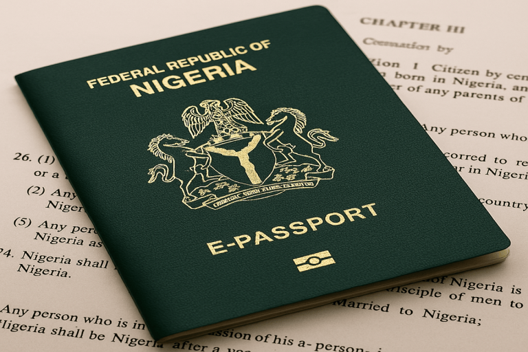 Nigerian passport highlighting issues of citizenship, legal identity, nationality rights, Nigeria's citizenship and immigration reforms