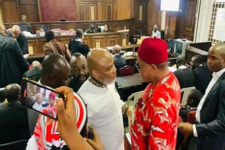 Nnamdi Kanu in court as IPOB leader awaits ruling on terrorism charges in Abuja.