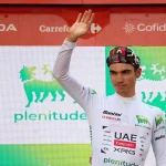 Ethan Kane Vernon competing in Stage 4 sprint of La Vuelta 2025 Meta Description: Ethan Kane Vernon finishes fourth in Stage 4 sprint, maintaining young rider lead in La Vuelta 2025