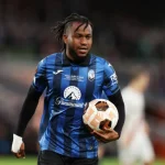 Ademola Lookman during Champions League match amid Ademola Lookman transfer saga involving Atalanta and Inter Milan.