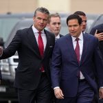 Pete Hegseth and Marco Rubio arriving at Joint Base Elmendorf Richardson for Alaska summit discussions.