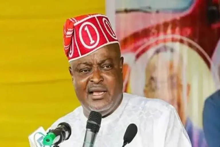 Lagos Speaker Mudashiru Obasa addresses reporters in Nigeria, clarifying APC leadership role in 2027 political ambition.