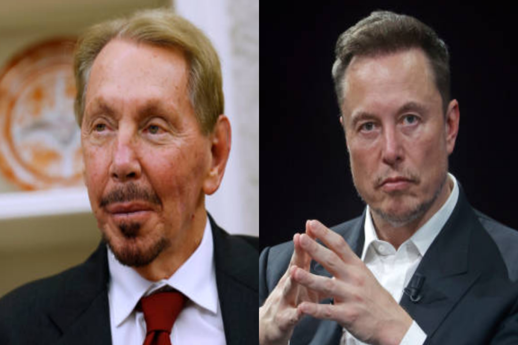Larry Ellison Overtakes Elon Musk as World’s Richest Person | Epicstorian News Oracle co-founder Larry Ellison and Tesla CEO Elon Musk pictured in a photo grid on billionaire rankings.