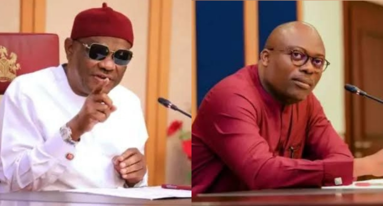 Nyesom Wike and governor Fubara seated together during reconciliation meeting after Rivers State political emergency rule.