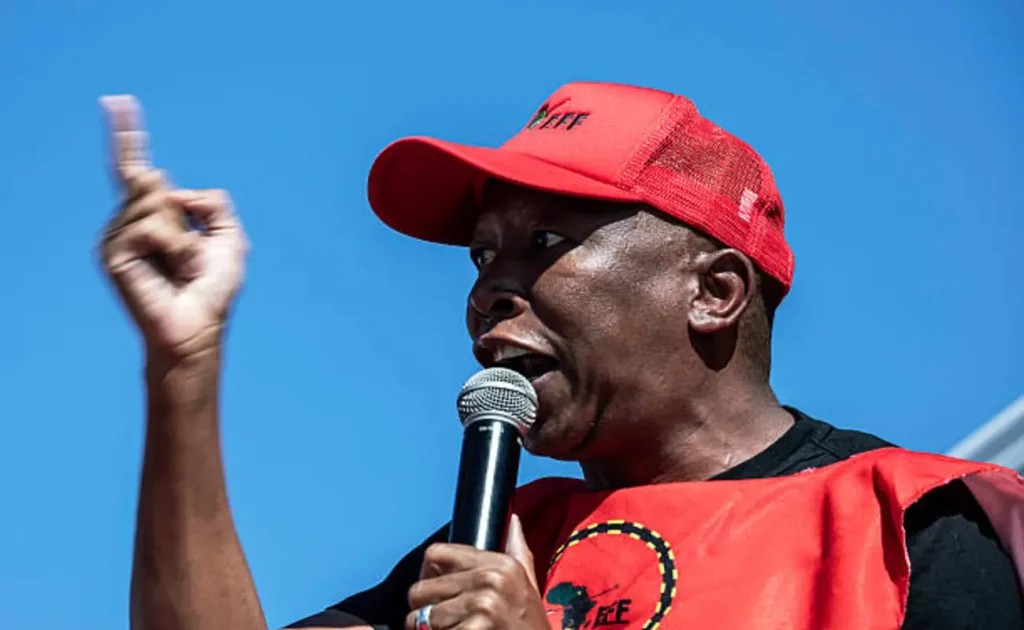 Economic Freedom Fighters supporters protest in Johannesburg after Julius Malema guilty verdict in firearm case