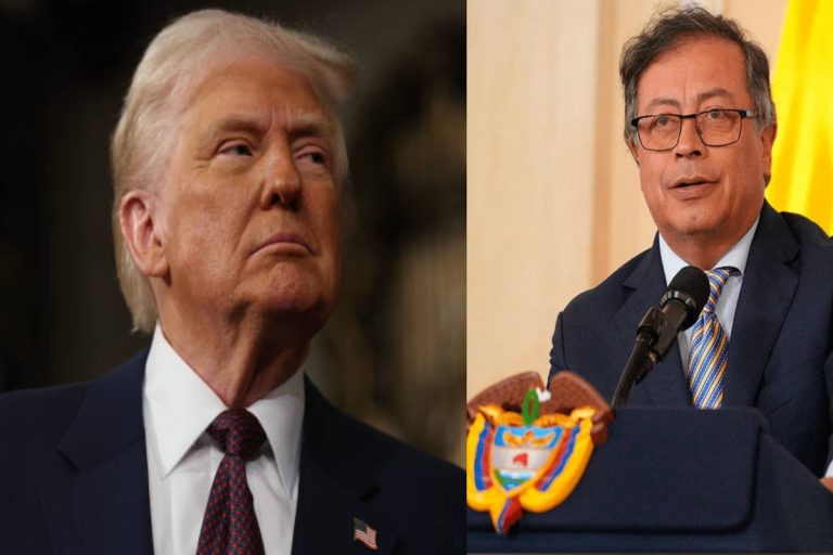 President Donald Trump speaks in Palm Beach after announcing U.S. aid suspension to Colombia following Petro remarks.