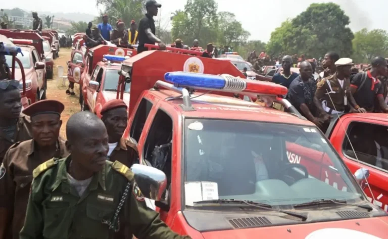 Amotekun Officers sit inside a patrol vehicle during a routine security operation across communities in Ondo State