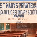 A signpost at the location of the abducted Schoolchildren, St. Mary’s Catholic School courtyard, after mass kidnapping in Niger State.