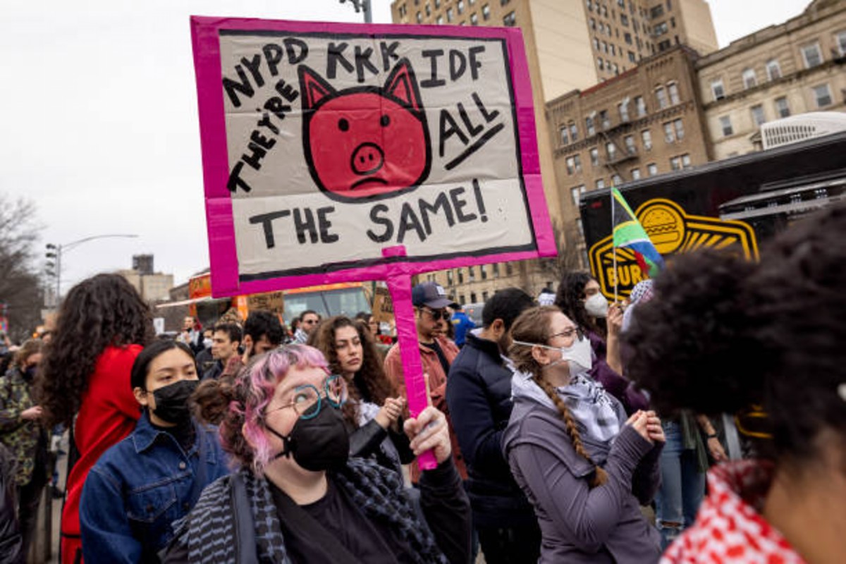 Pro-Palestine demonstrators rally outside the Brooklyn Museum in New York calling for a permanent ceasefire.