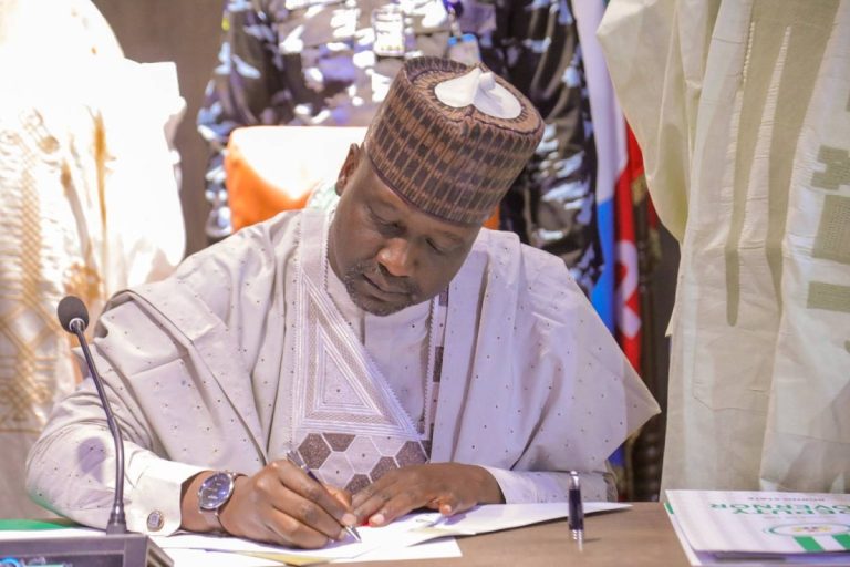 Borno State Acting Governor Umar Kadafur signing N892.4 billion 2026 appropriation bill at Government House, Maiduguri