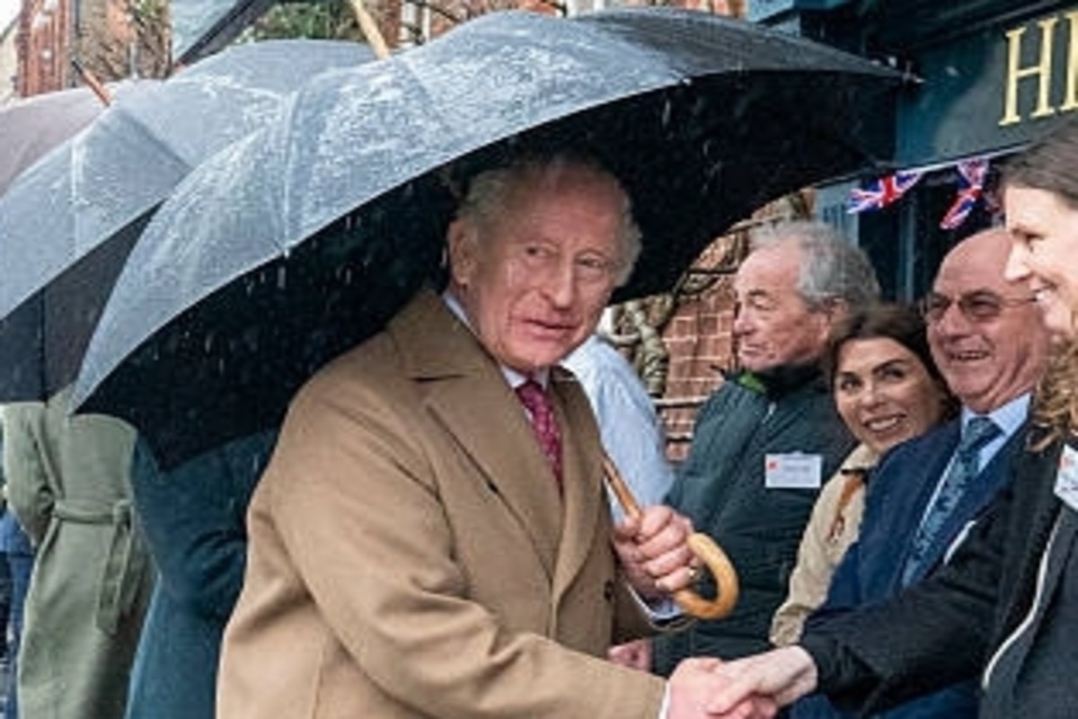King Charles III and Queen Camilla greeting Dedham residents during a royal walkabout in Essex on February 5, 2026