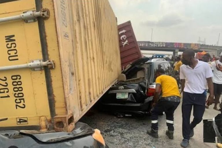 Two container trucks involved in fatal collision along Oshodi Apapa Expressway Mile 2 Lagos