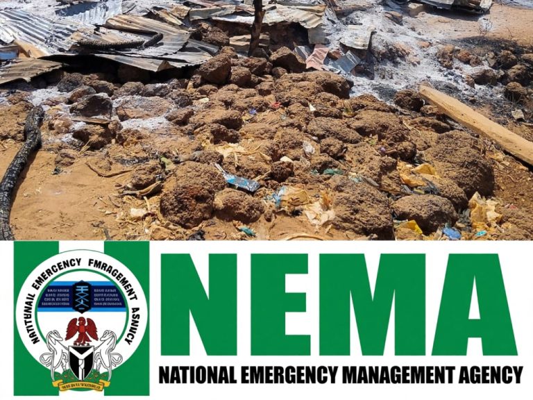 NEMA officials distributing emergency relief materials to victims of bandit attack in Kaiama Local Government Area of Kwara State
